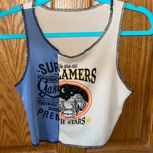 Split shirt half tan half blue